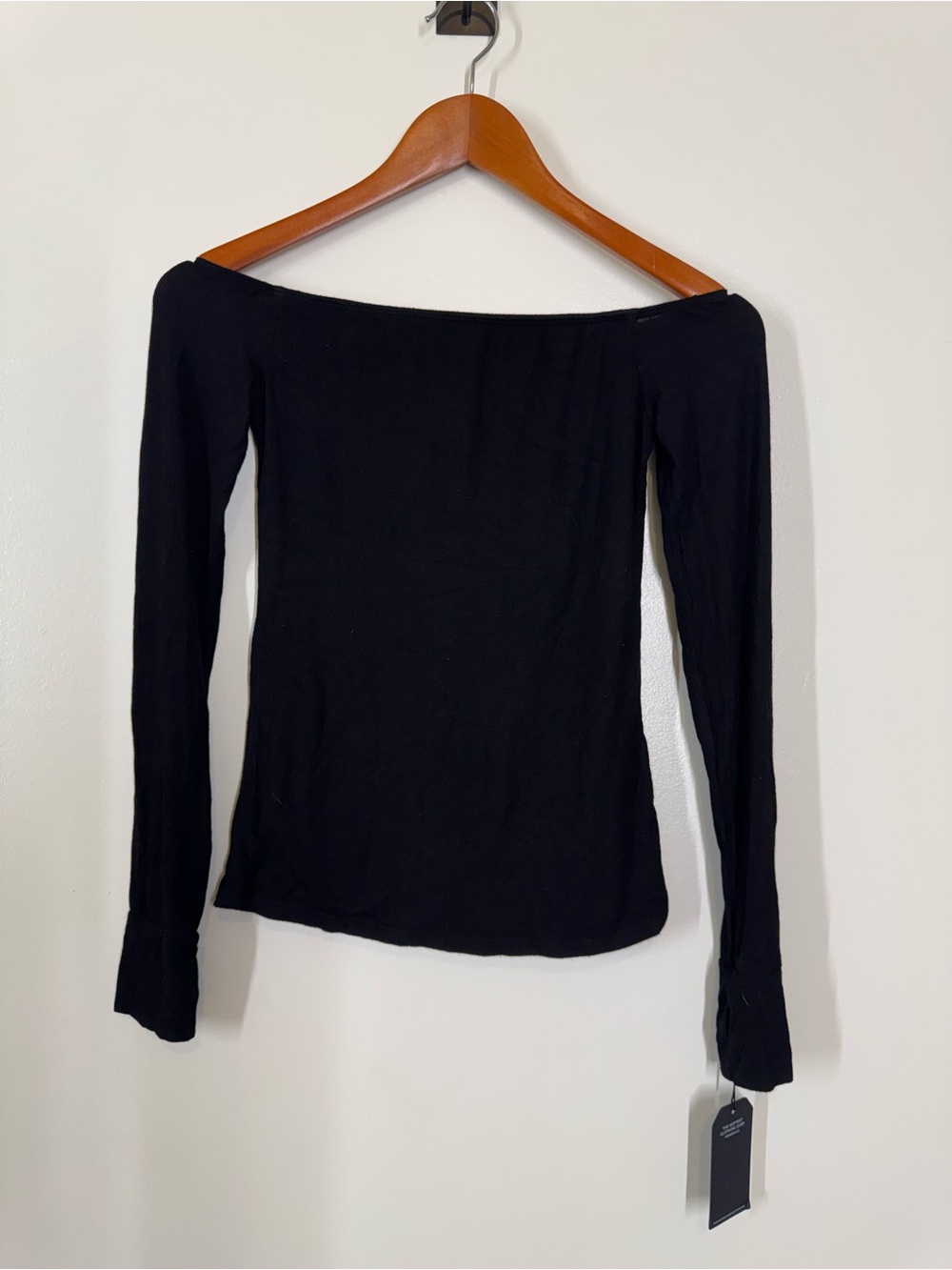 Michael Lauren Laney Off the Shoulder Black Ribbed Top Small Ribbed Stretchy - Picture 5 of 12